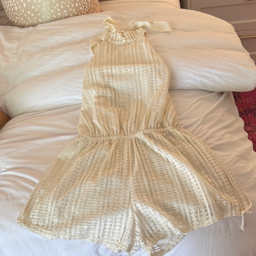 Cream Lace Halter Romper